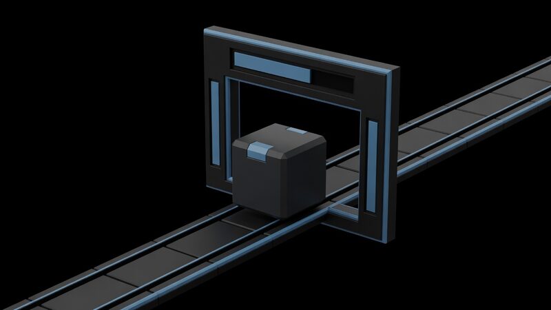 A small cube on a track passing a blue approval gate with a mounted meter, AI agent governance, approvals and budgets, Kief Studio, Shrewsbury Massachusetts.